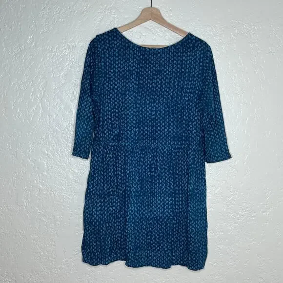 Peruvian Connection Women's Teal Blue Pima Cotton Dress Pockets 3/4 Sleeve Large - Picture 3 of 9